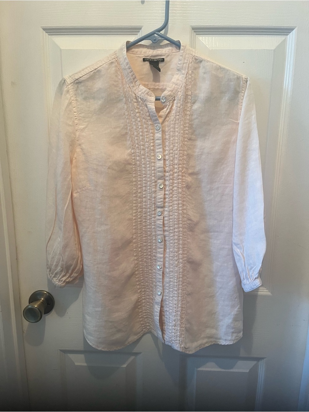 Lucky Brand Light Pink Pintuck Linen Button-Front Women's Top